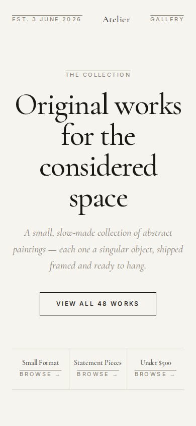 Astro Art Store live collection homepage captured at a mobile viewport